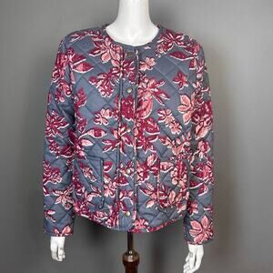 Rachel Zoe Quilted Jacket‎ Large Cotton Floral barn coat India Kantha Gray